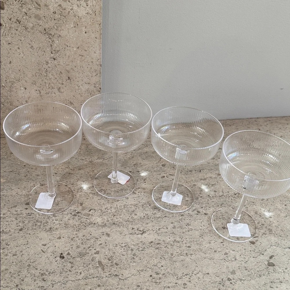West Elm Elegant Ribbed Glass Coupe Set. Set of 4.